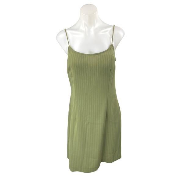 Vintage Barami Green Sleeveless Striped Seam Stitch Cami Tank Mini Slip Dress 8 - Picture 1 of 4